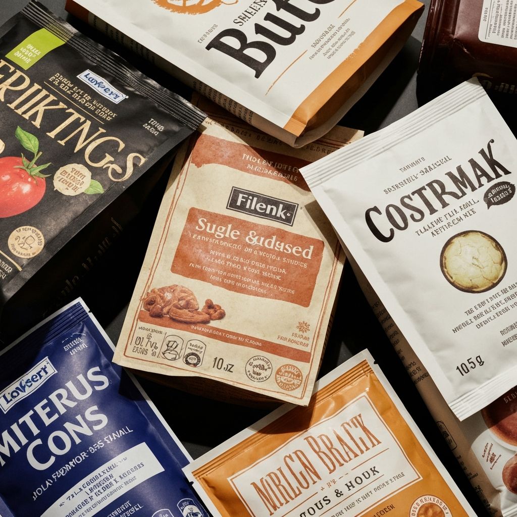 Detailaufnahme verschiedener Lebensmittelverpackungen